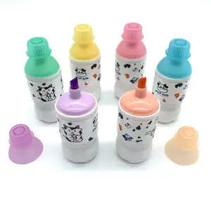 Factory Price Milk Bottle Shaped 6 pieces Simply Genius Cool Highlighter Markers & Pattern Pens for Girls and Boys