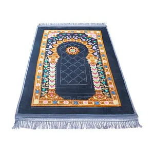 Alfombra de oración de terciopelo turco de diseño de lujo portátil, alfombra de felpa suave de viaje para hombres y mujeres, regalos de Ramadán, alfombra de oración Islámica