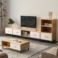 Table basse moderne 2026 avec meuble TV et tiroirs, ensemble table centrale en bois et meuble TV