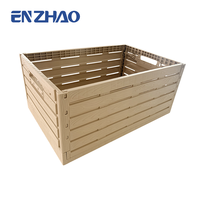 Caisse pliable en plastique à texture imitation bois avec couvercle, conteneur de rangement ventilé et pliable pour la cuisine et le garde-manger