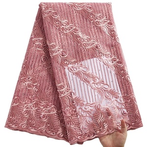 Tissus en Dentelle Bon Marché 5 Yards Tissu en Dentelle Nette <span class=keywords><strong>Français</strong></span> Africain avec Perles et Pierres Tissus de Mariée Nigériens pour Femmes 2299 - Product Image 1