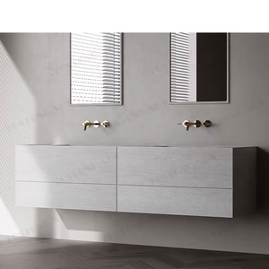 Meuble de salle de bain Tostone moderne et minimaliste avec double vasque murale, plan de travail en <span class=keywords><strong>pierre</strong></span>, <span class=keywords><strong>pierre</strong></span> <span class=keywords><strong>calcaire</strong></span> <span class=keywords><strong>blanche</strong></span>, pour appartement - Product Image 1
