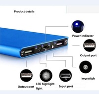 Batterie externe ultra-fine étanche de 10000 mAh à haute capacité avec prise USB et charge rapide pour smartphones