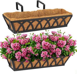 YULIN JIAFU Metal Chrome Plated Heavy Duty Window Box Railing Adjustable <strong>Brackets</strong> <strong>Hanging</strong> Flower Planter <strong>Basket</strong> Coco Liner - Product Image 1