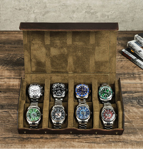 Caja de Reloj de Cuero Genuino Hecha a Mano, 8 Ranuras, Estilo Vintage, Cuero Crazy Horse, Estuche de Almacenamiento para Relojes Mecánicos, Portátil - Product Image 4