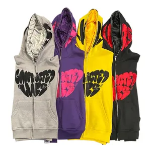 Özel Logo Streetwear Hoodies % 100% pamuk puf baskı düz boş tam Zip Up erkekler için Vintage boy Hoodies