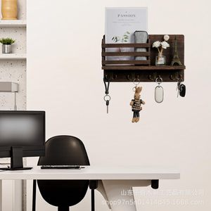 Wooden <b>Wall</b> <b>Mounted</b> <b>Shelf</b> Key Holder Solid Wood Mail Organizer Rectangle Brown Black White Multipurpose Entryway Storage - Product Image 3