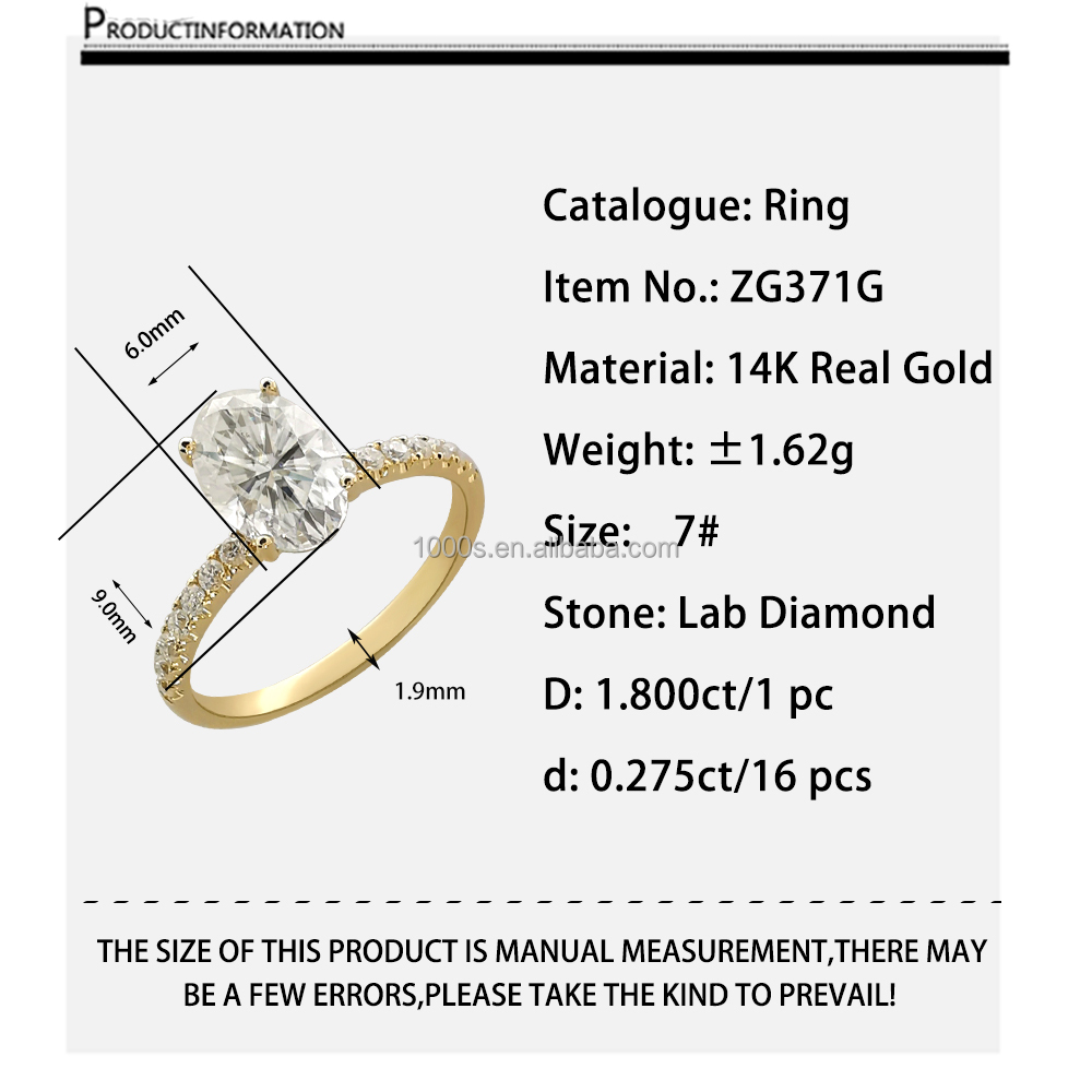 Oro 14K con Diamante Coltivato in Laboratorio ZG371G