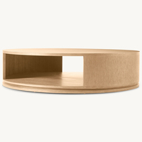 Mesa de Centro Redonda Abierta RH LIGNE, Diseño Ovalado de Madera Maciza con Estante Abierto y Base Flotante, Mesa de Centro Moderna con Grano Natural