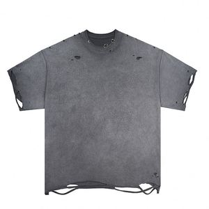 T-shirt rétro surdimensionné personnalisé pour hommes Vintage en détresse déchiré blanc 100% coton tricoté t-shirts 300 grammes Type de motif imprimé - Product Image 5