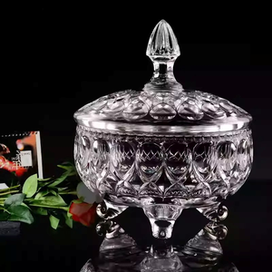 Hot Sale Groot Formaat Luxe Glazen <span class=keywords><strong>Candy</strong></span> Cookie Pot Vintage Design Loodvrij Helder Kristallen Glazen Snoeppot Met Glazen Deksel - Product Image 1