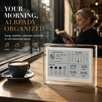 Kylendar Calendrier intelligent en papier électronique acrylique de 7,5 pouces avec prévisions météo, heure mondiale, planificateur mensuel et recommandations musicales quotidiennes