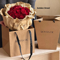 Sac en papier kraft pour bouquets, sacs en papier de luxe pour petites entreprises, emballage de fleurs en forme de trapèze, sac cadeau avec poignée