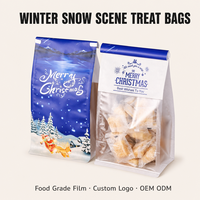 Sacs de boulangerie Joyeux Noël pour produits de boulangerie, fond carré, soufflet, pour biscuits, pain, pâtisseries, avec fenêtre, en kraft, fermeture à lien métallique, impression logo personnalisé, emballage