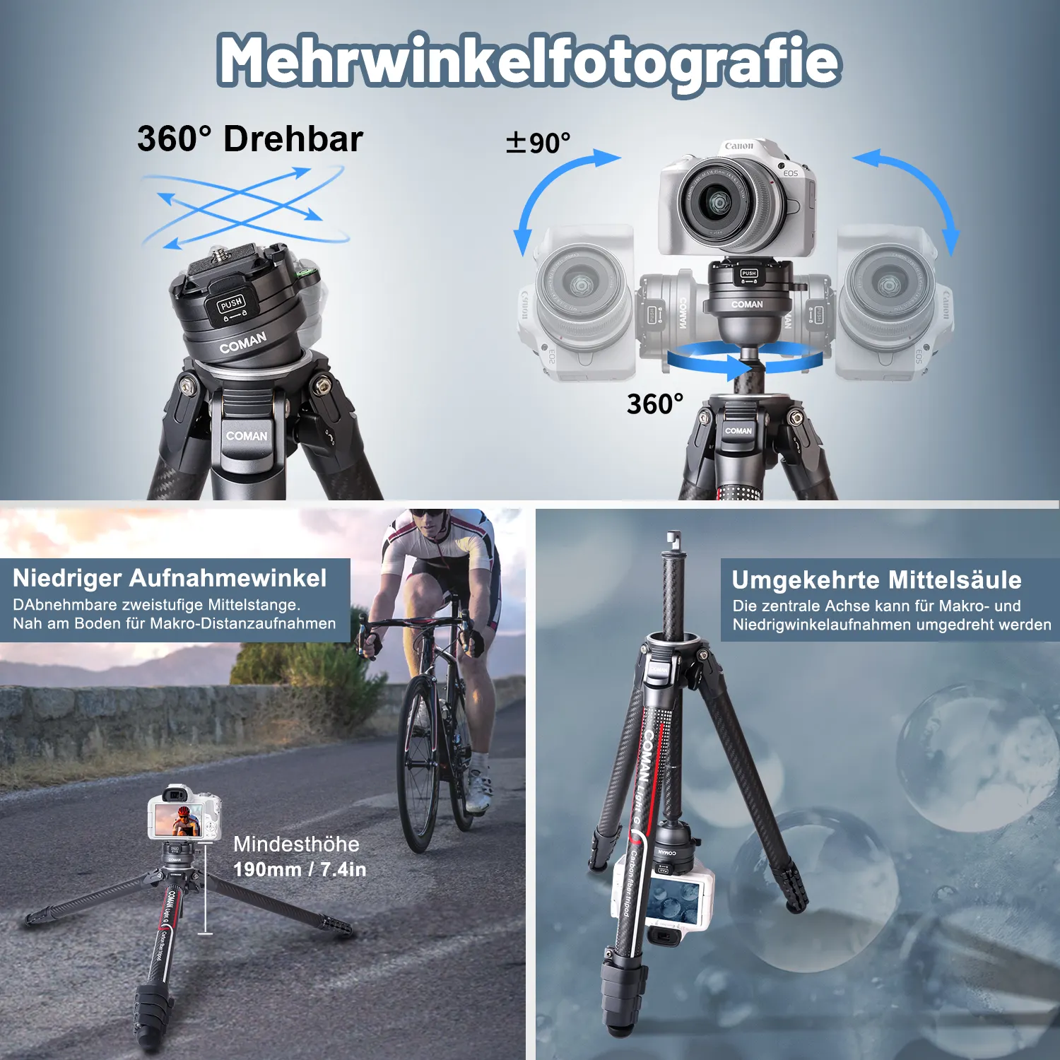 Trípode SLR de fibra de carbono serie COMAN Light, trípode de cámara profesional, trípode portátil para fotografía de viaje