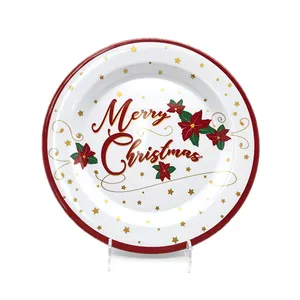 Merry Christmas Flowers and Golden stars Melamine Holiday plastic Plate