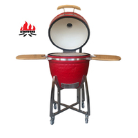 Barbecue Kamado rouge de 23,5 pouces, four en céramique de haute qualité, table de contrôle en acier inoxydable émaillé en porcelaine