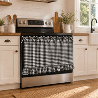 DaiRui En gros Jupe de four rustique en lin à carreaux Buffalo, Rideau court de cuisine, Housse anti-poussière rustique à carreaux Gingham pour armoire, Fourniture en gros