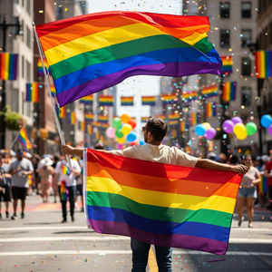 Drapeau arc-en-ciel double face 3x5 pieds 100% polyester résistant à la décoloration pour l'extérieur, bannière LGBT LGBTQ pour lesbiennes et transgenres - Product Image 1