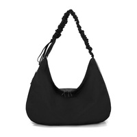 Tas Bahu Bulan Sabit Hitam Warna Solid Tas Hobo Tali Serut Tas Tangan Kasual Sehari-hari