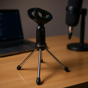 D0100X328RX Mini trépied pour micro, support de micro portable et pliable avec bandeau réglable, support universel de bureau pour studio et podcast - Product Image 2