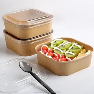 Kraft hình chữ nhật microwavable Deli thực phẩm ăn trưa Takeaway container với rõ ràng PP/Pet nắp giấy bao bì thực phẩm hộp takeout