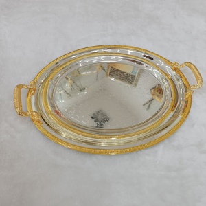 Plateau d'usine Shubin plateau rond en acier inoxydable <span class=keywords><strong>noir</strong></span> 304 de luxe léger personnalisé plateau de service d'hôtel en crin de cheval gris haut de gamme - Product Image 4