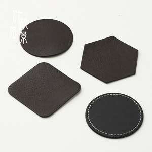 Leather <b>Coaster</b> Hexagon Non Slip New Chinese Style Tea Cup Pad - Product Image 4
