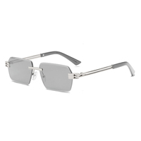 Lunettes de soleil rectangulaires sans monture pour hommes, branches métalliques double couche, protection UV400, verres taillés, lunettes de soleil de conduite tendance, vente en gros