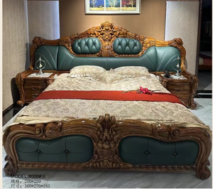 Muebles de Dormitorio Antiguos, Cama de Cuero de Lujo, Madera Maciza de Ébano, Juegos de Cama King, Queen y Doble - Product Image 6