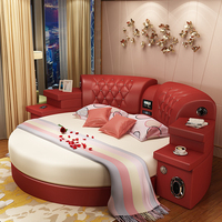 Lit rond en cuir moderne multifonctionnel King Size avec haut-parleur, nouveau design, mobilier intelligent incluant une fonction de massage