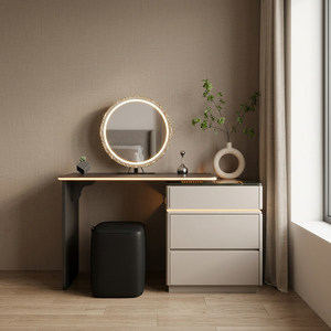 Table de maquillage moderne avec miroir éclairé et tiroirs de rangement pour meubles de chambre - Product Image 3