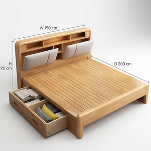 Modern <b>Single</b> Size Solid Rubber Wood Soft <b>Bed</b> Platform Multi-Functional <b>Storage</b> Adjustable Height Eco-Friendly Space DE-0208 Pre - Product Image 5