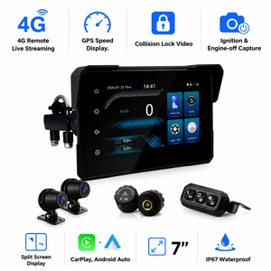 หน้าจอแสดงผลความเร็ว GPS พร้อมระบบติดตามตำแหน่งแบบเรียลไทม์ รองรับ CarPlay สำหรับมอเตอร์ไซค์ ขนาด 7 นิ้ว 4G กันน้ำมาตรฐาน IP67 - Product Image 1