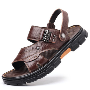 รองเท้าแตะหนังผู้ชาย สายรัดไขว้ พื้นหนา กันลื่น รองเท้าชายหาด สีน้ำตาล สีดำ สวมแบบสลิปออน สไตล์วัยรุ่น - Product Image 5