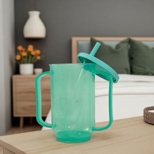 Gobelet à boire pour personnes âgées, 350 ml, en plastique PP, avec couvercle en silicone, deux poignées, paille anti-étouffement - Product Image 5