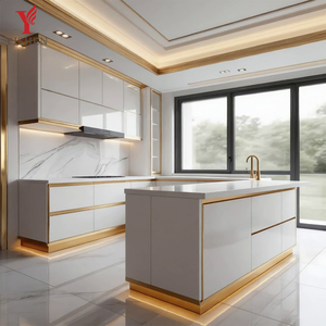 Armoire de <span class=keywords><strong>cuisine</strong></span> de luxe en aluminium durable avec système de levage intelligent, panier extractible, ensemble complet modulaire avec îlot central - Product Image 6