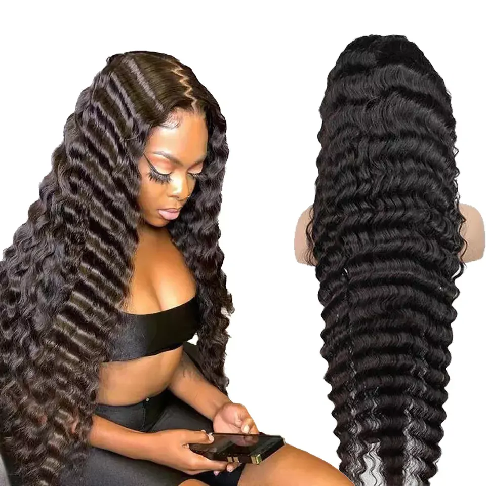Wholesale 13x4 Deep Wave Lace Wigs Human Hair Lace Front Peruvian Virgin Hair Lace Front Wigs For Black Women Deep Curly