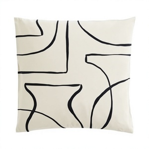 ITHL Minimalist Geometric Pattern Square Cotton <b>Throw</b> <b>Pillow</b> Cover Cream Black Lines Non-Toxic Decorative Cushion Case Zipper - Product Image 1