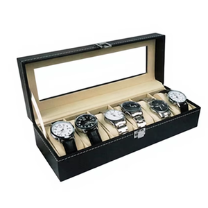 थोक आयताकार काले रंग के चमड़े के मखमली तकिया 6 स्लॉट घड़ी भंडारण यात्रा बक्से के मामले - Product Image 4