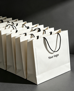 Sacs shopping en papier gris avec logo personnalisé, poignées torsadées, design plat luxueux et recyclable pour l'emballage professionnel - Product Image 2