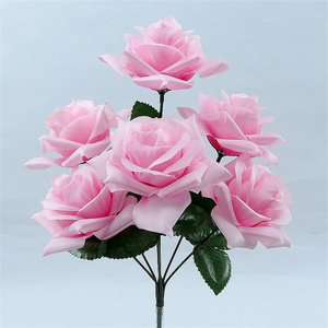 Bouquet de roses artificielles en soie rose, 7 têtes, grand format, fait main, pour décoration, vente en gros à Yiwu - Product Image 4