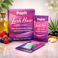 Bandes buccales Popit Lush Hair avec biotine, mélange bloqueur de DHT et vitamines pour soutenir la santé et la nutrition des cheveux