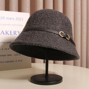 Wool Bucket <b>Hat</b> With Leather Buckle For Women Spring Autumn Foldable <b>Warm</b> <b>Hat</b> - Product Image 4
