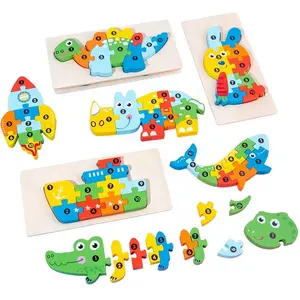 All'ingrosso percezione giocattoli educativi in legno per bambini in legno forma di traffico animale modello di corrispondenza puzzle 3D
