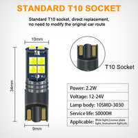 Bombilla LED T10 para Auto W5W Canbus 168 194 6000K 3030 10-SMD Blanca para Luz Interior de Auto, Luces de Estacionamiento, Sin Errores, 12V