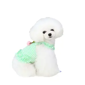 Dog Clothes Puff Sleeve Cotton Cherry Pet Vest Fresh Soft Spring And Summer Gird Classic Puppy Vest Dress