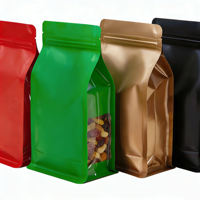 Aluminiumfolie zak met platte bodem, venster en hersluitbare ritssluiting (doypack) voor noten, gedroogd fruit, voedselveilige zak met ophanggat