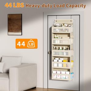Over The Door Organizer 15 Pockets Beige Hanging <b>Storage</b> For Bathroom Closet Behind Door Hook Type Neatening Solution - Product Image 4