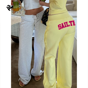 Ensemble 2 pièces streetwear pour <span class=keywords><strong>femme</strong></span> : veste courte zippée à capuche et pantalon de survêtement taille haute à jambes larges, coupe ajustée et extensible, style décontracté - Product Image 2